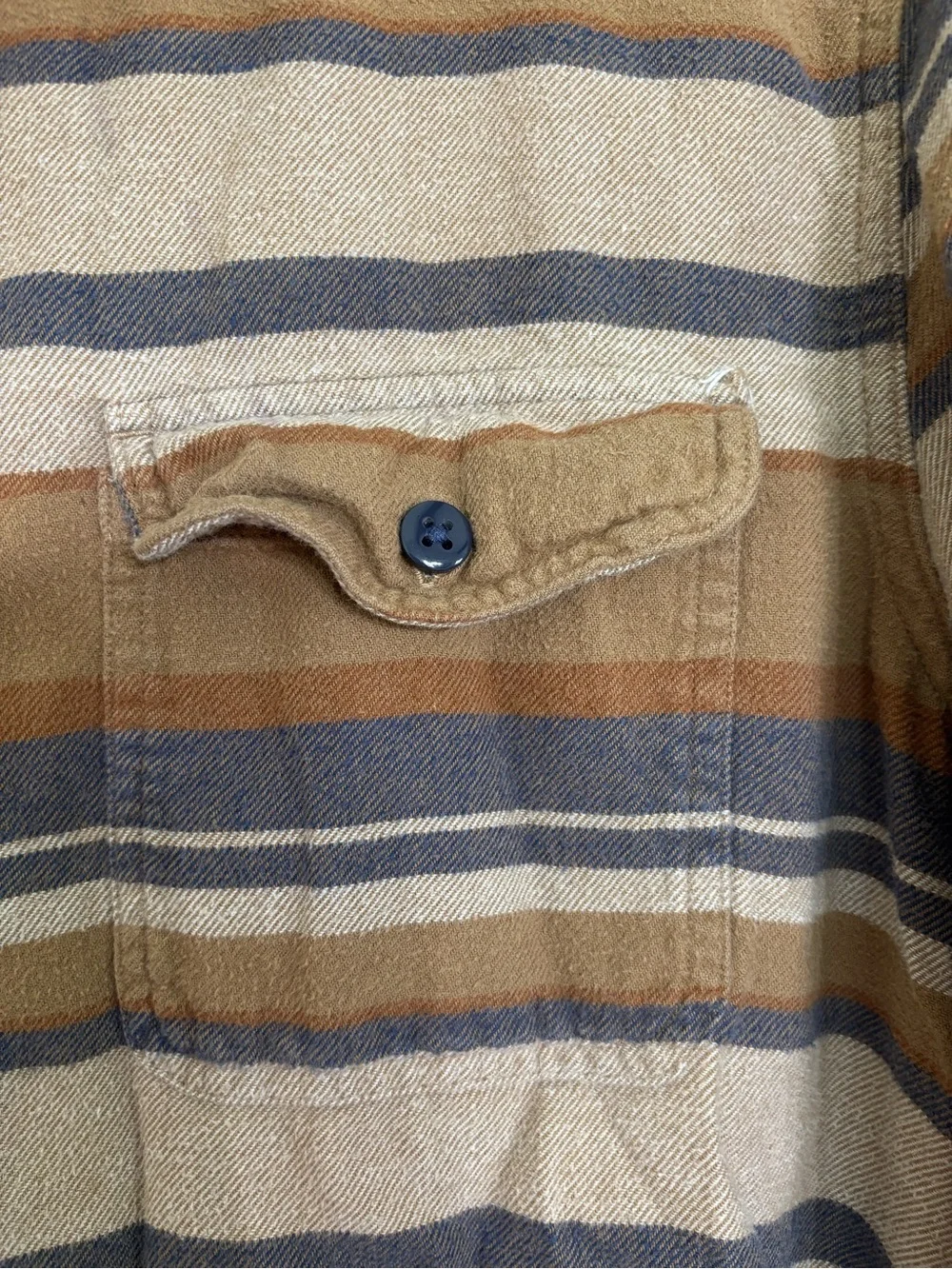 American Eagle Striped Button-Up Shirt in Tan and Brown